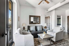 Professionally designed living room space with a Smart TV!