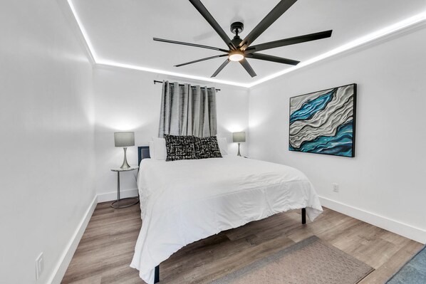 King Bed, lush pillows, mattress pad makes the bed extra comfortable. 