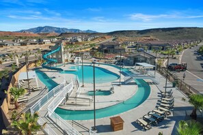 Water slide, Lazy River, Splash Pad, and Hot tub