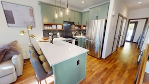 Indoors, Floor, Flooring, Hardwood, Refrigerator