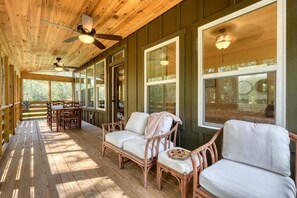 Back screened in deck.  Beautiful view of Tusquittee Creek.