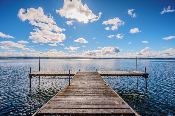 A stunning view from the private dock, perfect for taking in the serene waters of Georgian Bay—ideal for morning coffee or evening reflection.