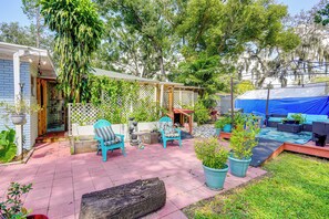 Patio | Charcoal Grill | Private Hot Tub