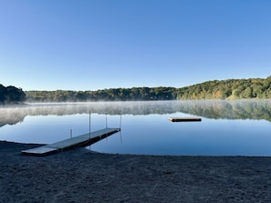 Lake view with fog rising off of Pleasant Lake