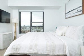 King bed with TV and great views of the city!