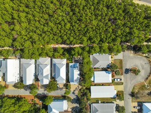 Aerial view shows how close you are to the beach—just a short walk down the path