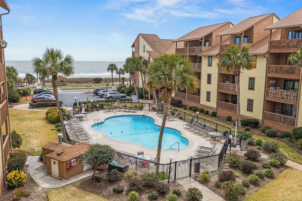 Beautiful views of the pool and beach from the balcony