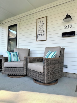 Unwind with a cup of coffee on the relaxing front porch.