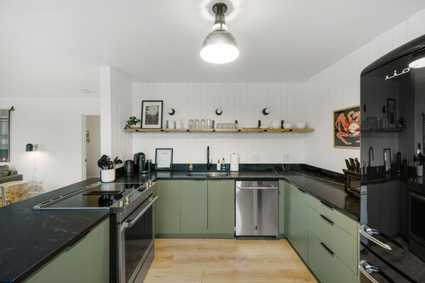 Fully Stocked Kitchen with Retro iio Refrigerator and Beautiful Jenn-Air Range