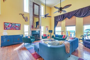 Living Room | 1st Floor | Wood-Burning Fireplace | Free WiFi | Peloton