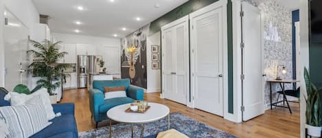 Unwind in a modern haven, designed for both style and relaxation. Watch your favorite show on the Smart TV after a fun day of exploring Nashville.