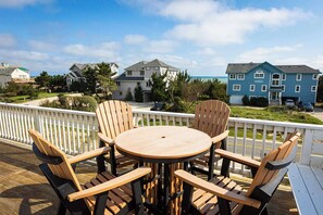 Ocean view from the deck with seating 
