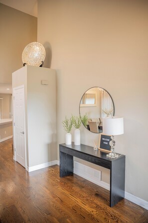 Console table with coat closet on the side