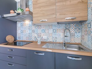 Kitchen Sink, Cabinetry, Countertop, Property, Sink, Furniture, Tap, Blue, Kitchen, Wood