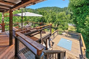 Outdoor dining, lounging in the sun or shade, and an outdoor shower are just a few of the options.