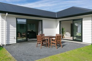 Outdoors table and chairs in the courtyard
