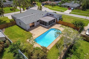 Aerial view of the backyard