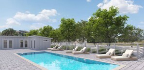 Community pool currently under construction, with anticipating completion date January 2025.  The pool complex with also include pickle courts.