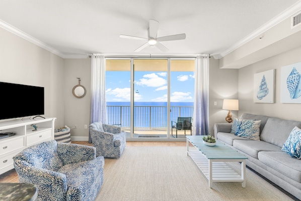 Gulf Front Living Area with Sleeper Sofa
