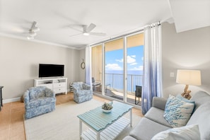 Gulf Front Living Area with Sleeper Sofa