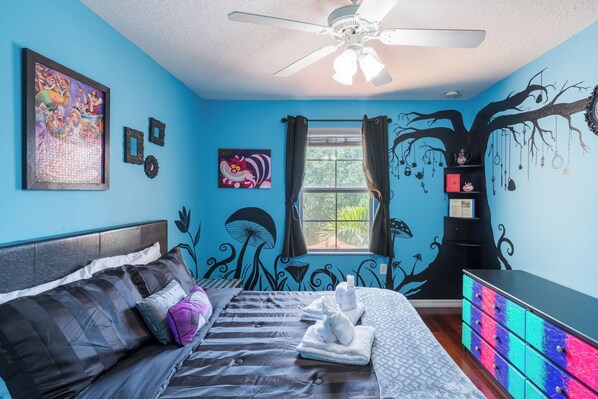 Dive into Wonderland whimsy with magical murals and decor.