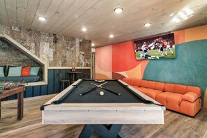 Enjoy the pool table, foosball, arcade machines & basketball arcade games!