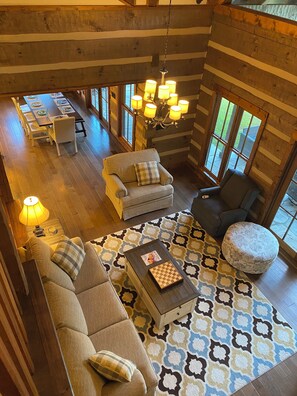 Living room viewed from loft.