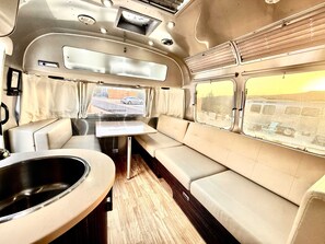 Airstream glamping dining area