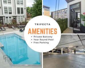 Amenities: Pool, balcony, parking