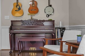 Unwind with a book or catch up on emails in the chic office area
