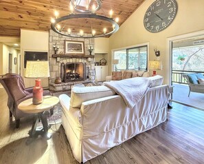 Great room with sliding glass doors onto covered deck