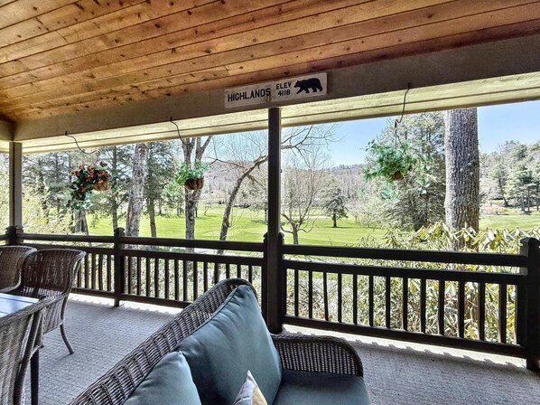 Stunning deck views of golf course and mountains