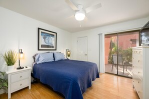 Guest room has adjustable queen sized bed.