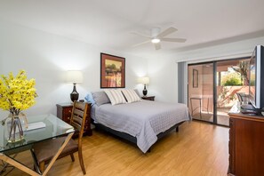 Prime bedroom has adjustable king sized bed.