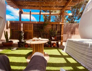 Terrace at the Casa Quatzal dome house at Finca Oaxaca.