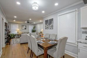 Dining table also has 2 leaves plus 2 additional chairs.