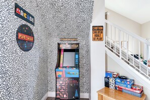 Downstairs: The Game Room has a Pool Table, Ms. Pac-Man/Galaga arcade machine