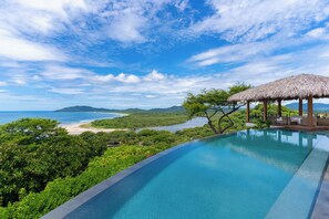 A spacious infinity pool, with views