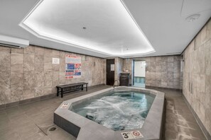 Community: Shared on-site amenities, indoor hot tub, sauna, outdoor pool, laundry facilities 
