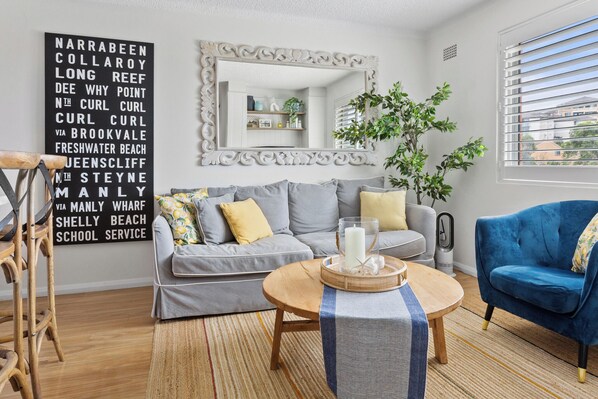 Hamptons style, very comfortable furniture for relaxing after a day at the beach