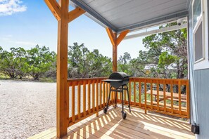 Grill under the covered porch