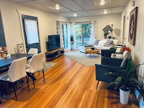 Eating table open to family seating area