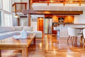 Gorgeous wood and massive beams throughout