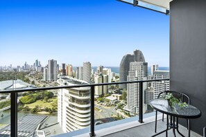 The picturesque city view with the ocean as the backdrop