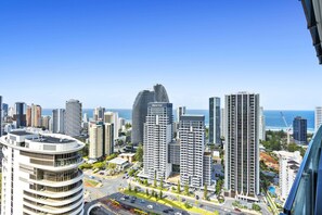 The picturesque city view with the ocean as the backdrop