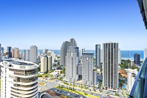 The picturesque city view with the ocean as the backdrop