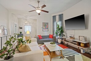Spacious living room with Roku Smart TV