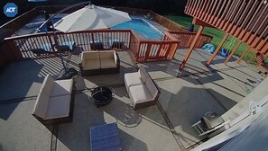 View of the fire pit area from the living room