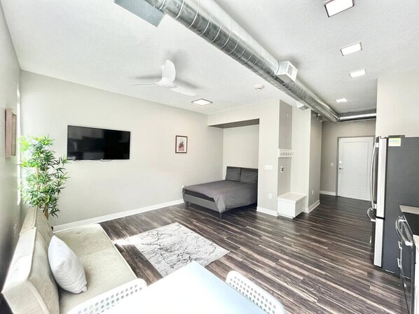 Relaxation starts here—spacious living room with thoughtful touches.