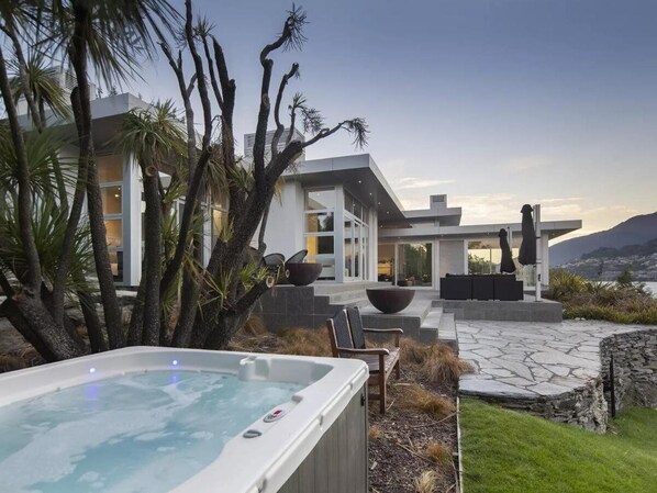 Modern Exterior, large sun deck and private spa pool